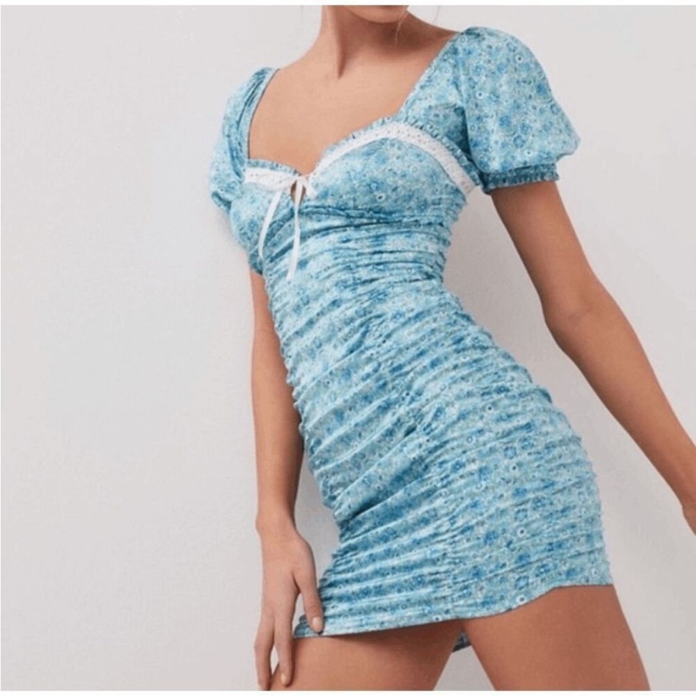 For Love And Lemons Alana Sky Blue Floral Mini Dress